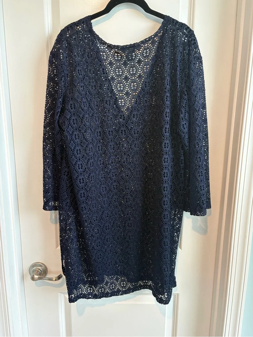 J Valdi Navy Crochet Swim Cover Up Tunic Dress Women’s XL Beach Pool
